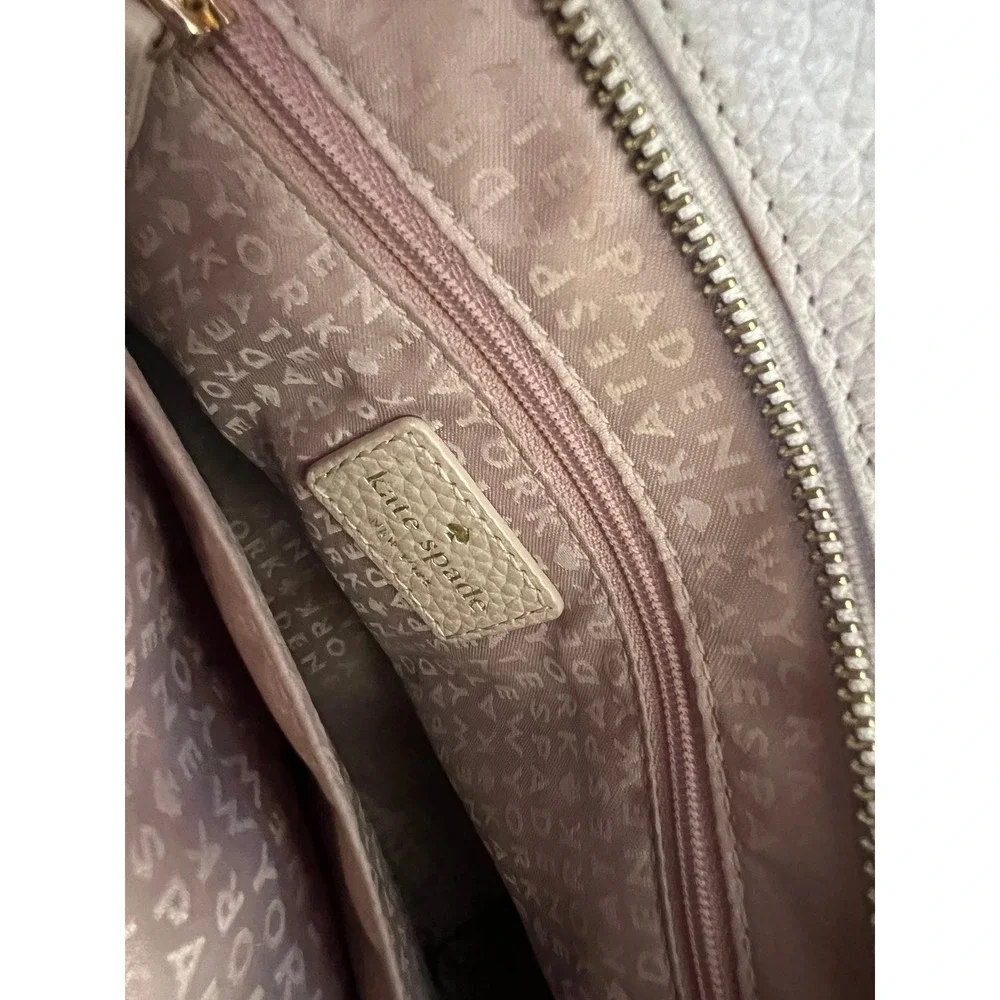 Kate Spade New York Beige Pebbled Leather Tassel Satchel Crossbody Bag PXRU6016